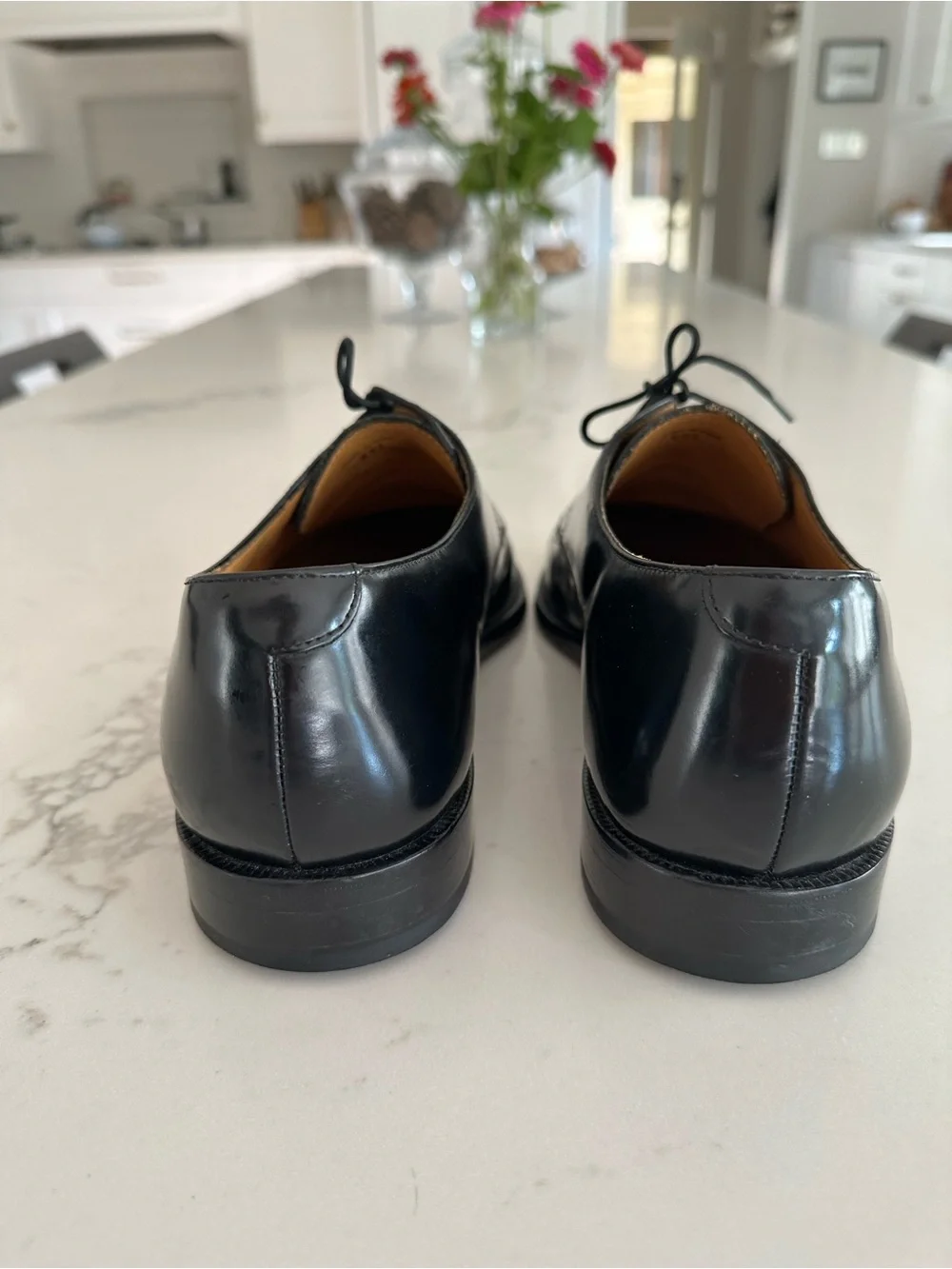 Cole Haan Black Leather Cap-Toe Derby Lace-Up Shoes
